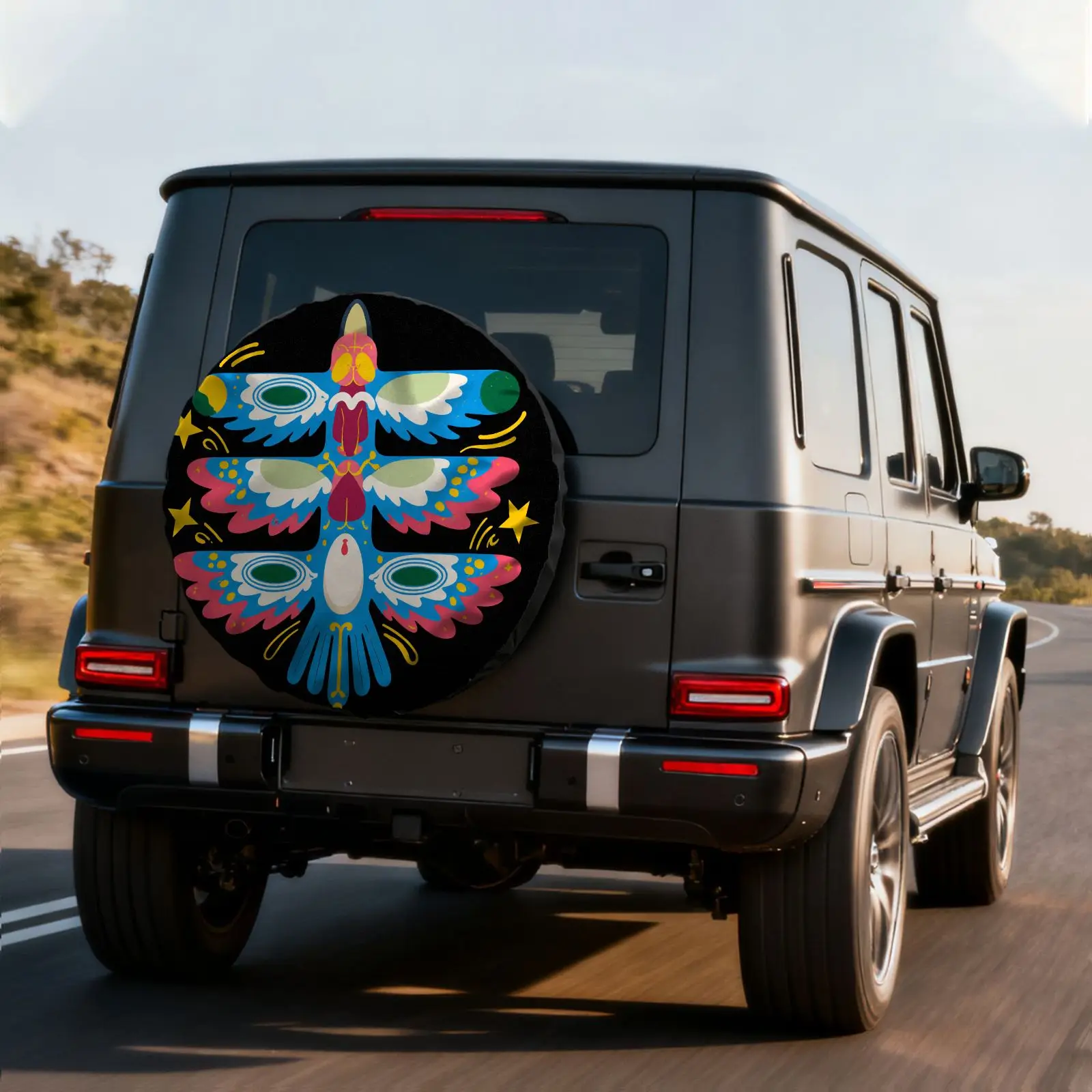 Creative Symmetrical Colorful Biological Pattern Tire Cover, Polyester Fiber Printed Spare Tire Cover, Suitable For Rvs, Suvs, A