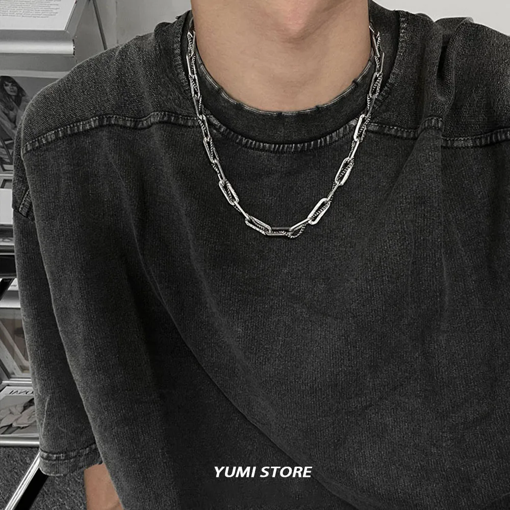 Hip-Hop Textured Titanium Steel Necklace For Man Woman Punk Wrapped Clavicle Choker Necklace Unisex Street Jewelry Accessories