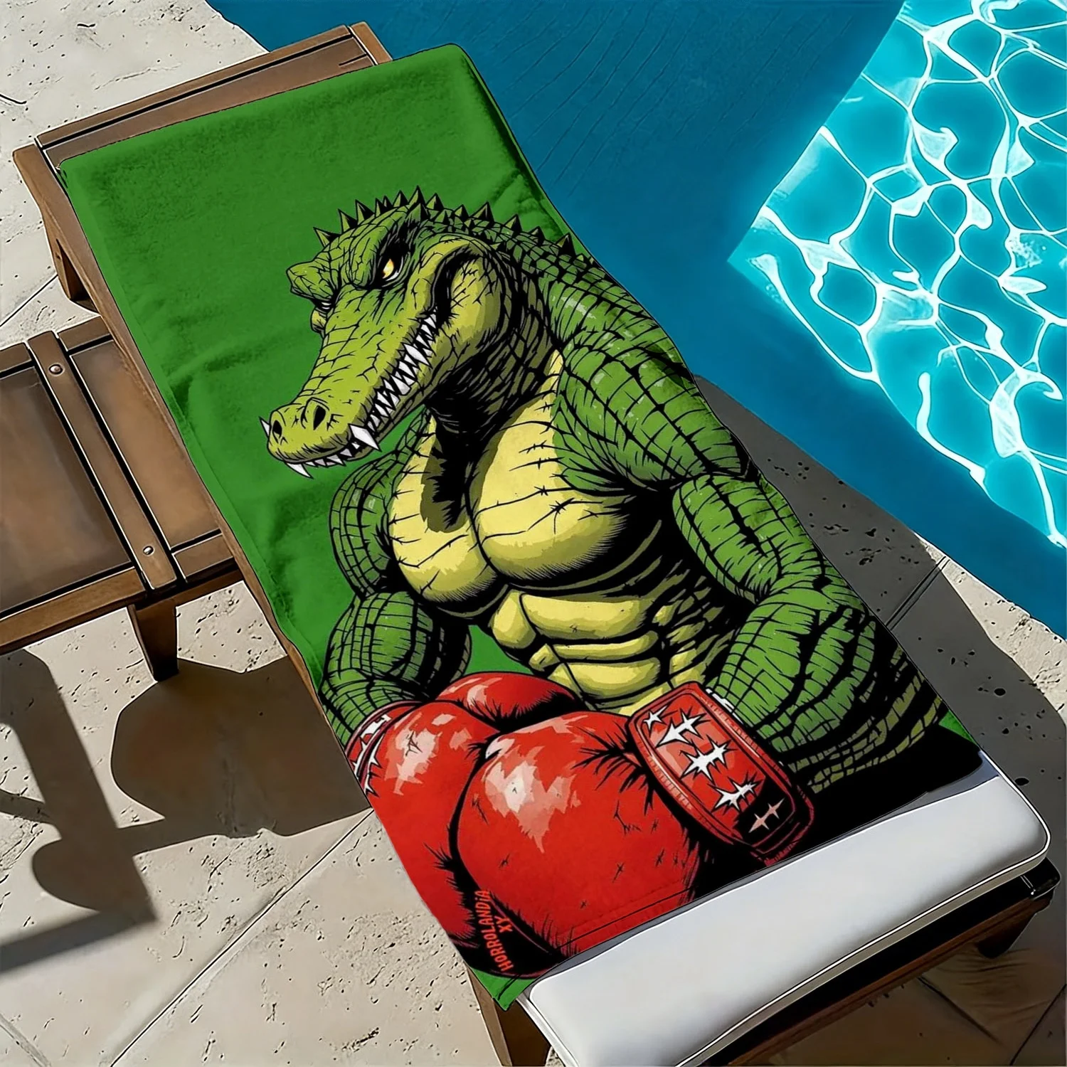 Cartoon crocodile boxer-style pattern polyester microfiber beach towel is highly absorbent, suitable swimming and beach outings