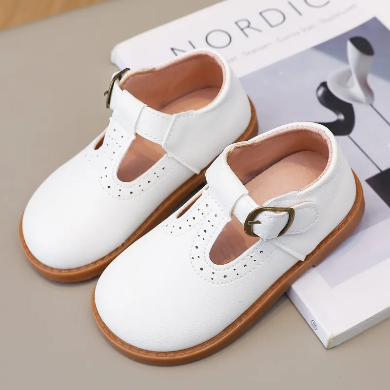 2024 New Children Mary Jane Shoes British Style T-strap Three Colors Vintage Little Girl\'s Leather Shoes School Kids Flats Boys