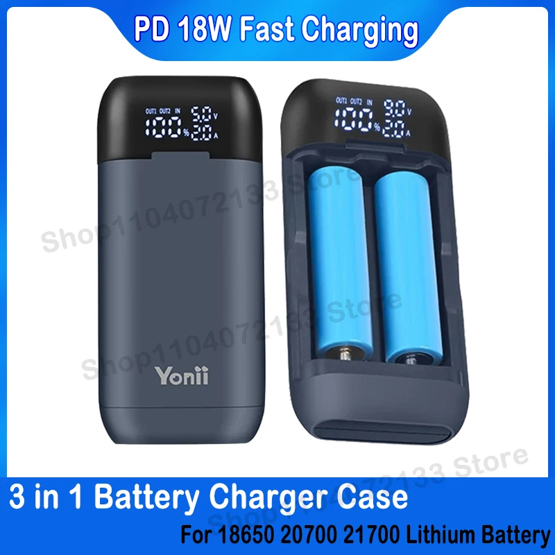 DIY Power Bank Case 18650 Battery Charger Storage Box USB C PD 18W Fast Charging Case for 18650 20700 21700 Lithium Batteries