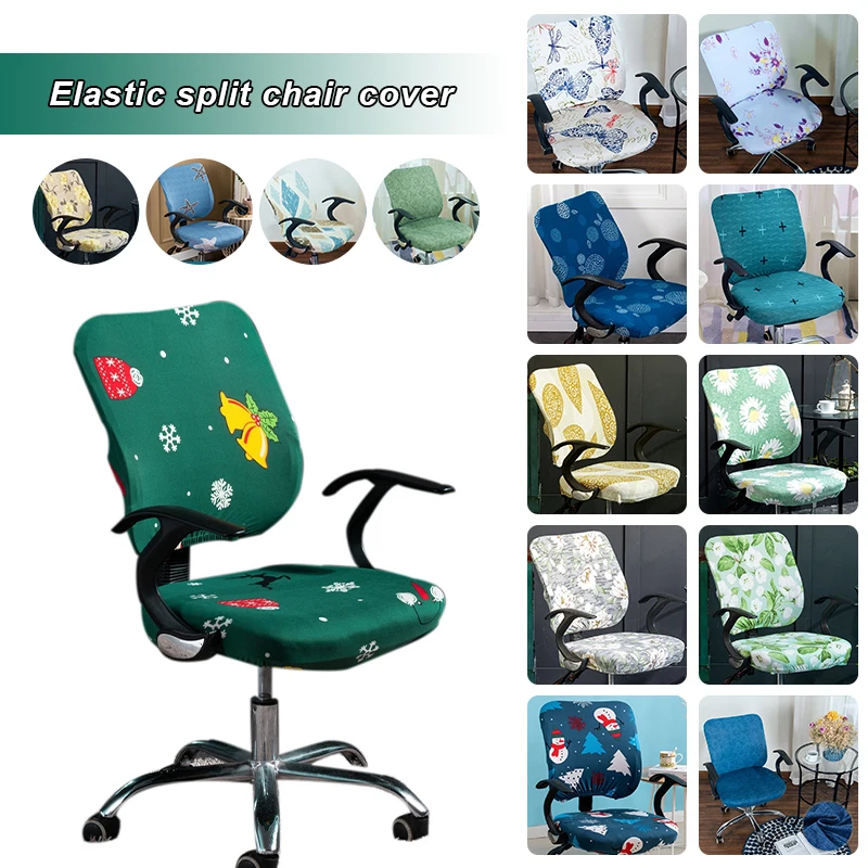 

Split Office Computer Chair Covers Stretch Swivel Slipcover Xmas Printed Seat Cover Anti-dirty Rotating Gaming Desk Slipcover