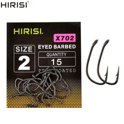 15 X PTFE Coated High Carbon Steel Barbed Fish Hook With Eye  Carp Fishing Accessories X702