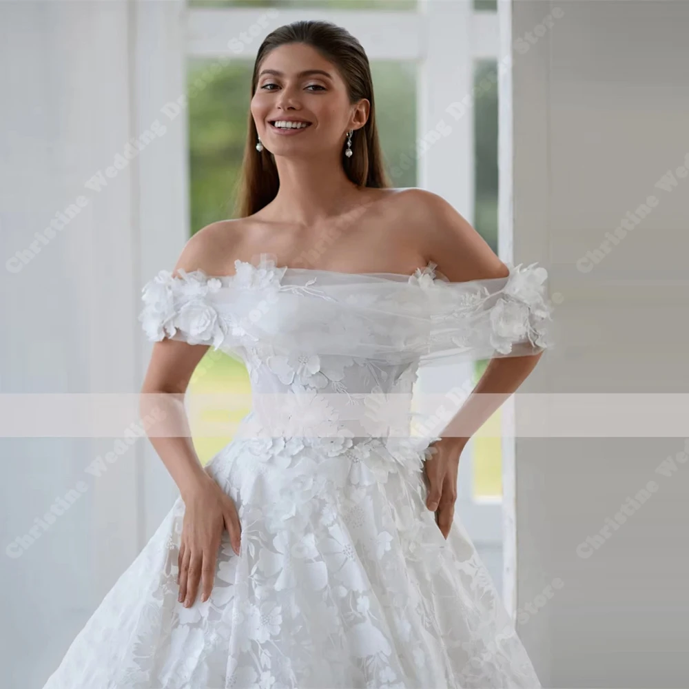 공식적인 행사를위한 오프 숄더 여성 웨딩 드레스 레이스 프린트 a 라인 가운 길이 베스 티드 드 노비아스 맞춤 제작