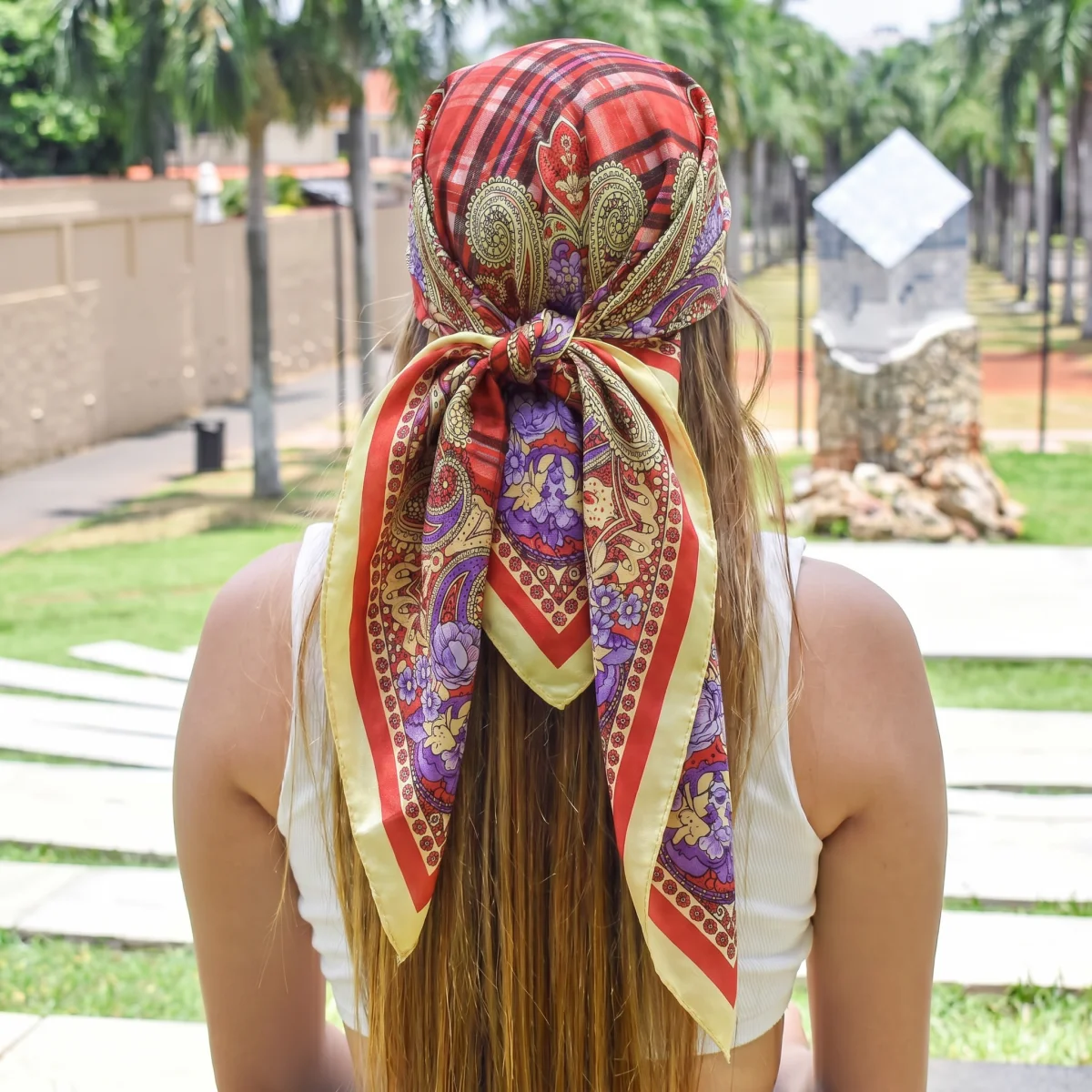 New Fashion Square Silk Scarf Women 90cm Luxury Brand Satin Print Hijab Scarves Pareo Bandana Female Shawl Wrap Headband Foulard