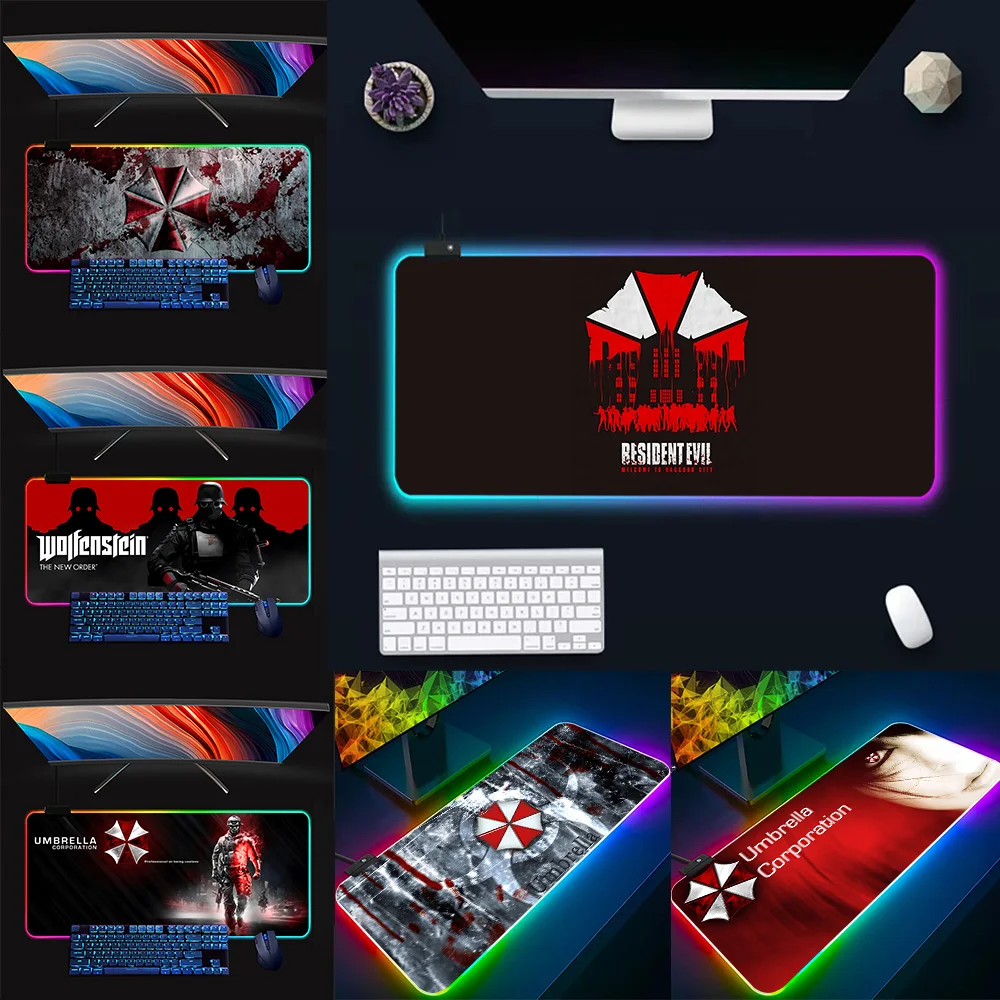 Umbrella Corporation RGB Pc Gamer Keyboard Mouse Pad Mousepad LED Glowing Mouse Mats Rubber Gaming Computer Mausepad