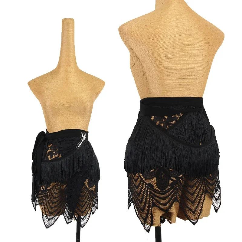 Nowa Fringe Latin Dance Skirt Women Sexy Tassel See Through Lace Skirt Hip Scarf Practice Clothes Samba Rumba Dancewear DNV14860