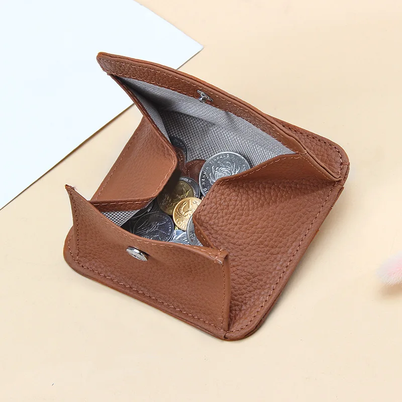 New Mini Coin Purses Genuine Leather Women Square Coin Pocket Cowskin High Quality Hasp Money Bag Wallet Ultra-thin Card Package