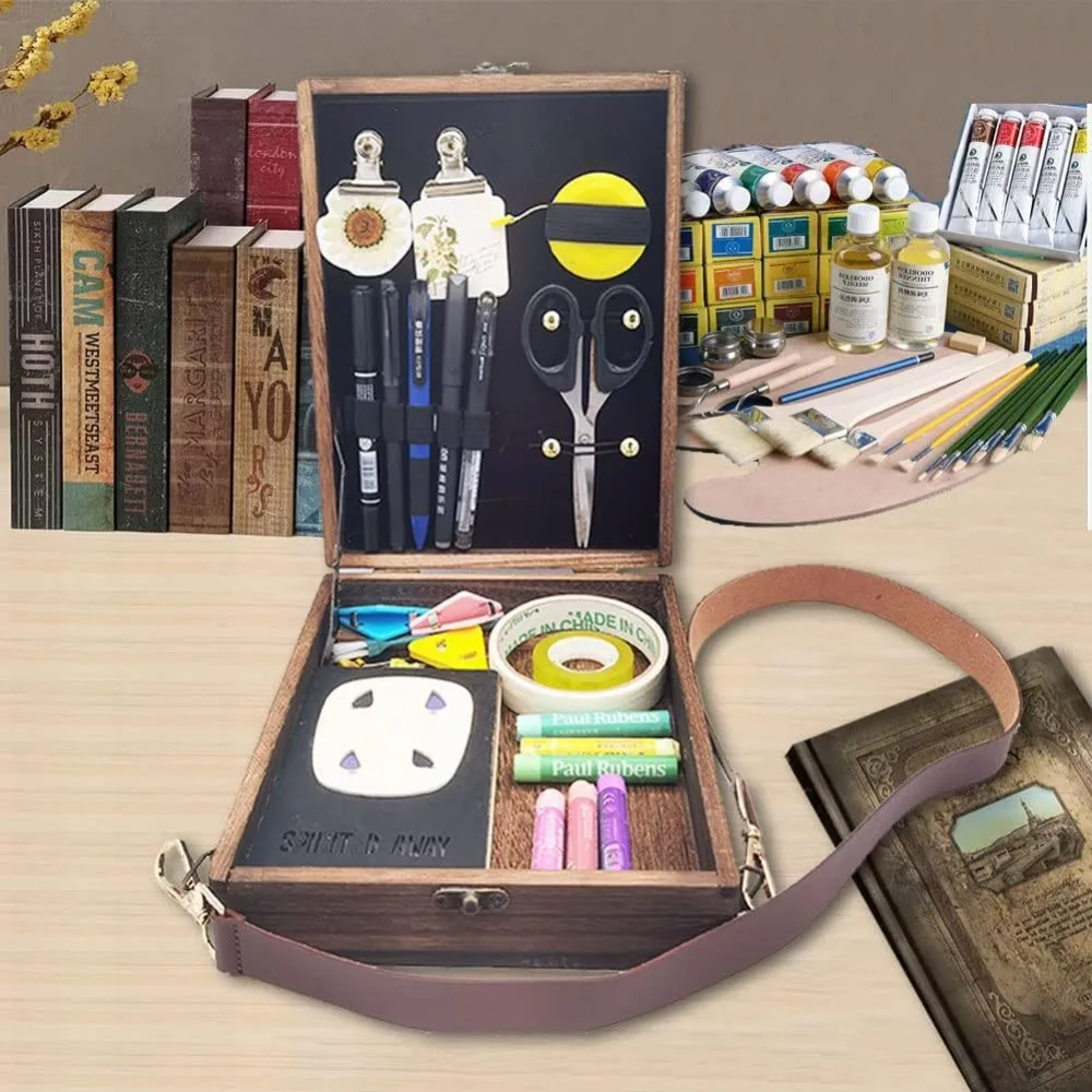 Wooden Art Box Pochade Box & Portable Easel for Plein Air Painting Artists Tool Storage Vintage Messenger Bag Gift for Writers view 5