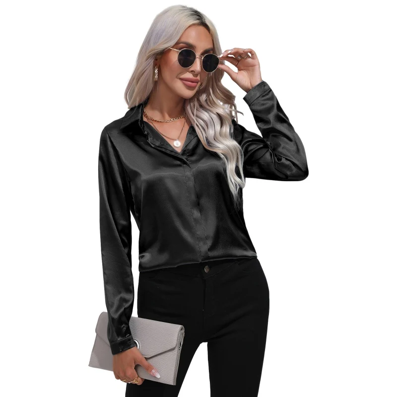 

Women's Imitation Silk Shirts Casual Shirts Commuting Silk Satin Shirts Ice High-end Spring Summer Long Sleeves