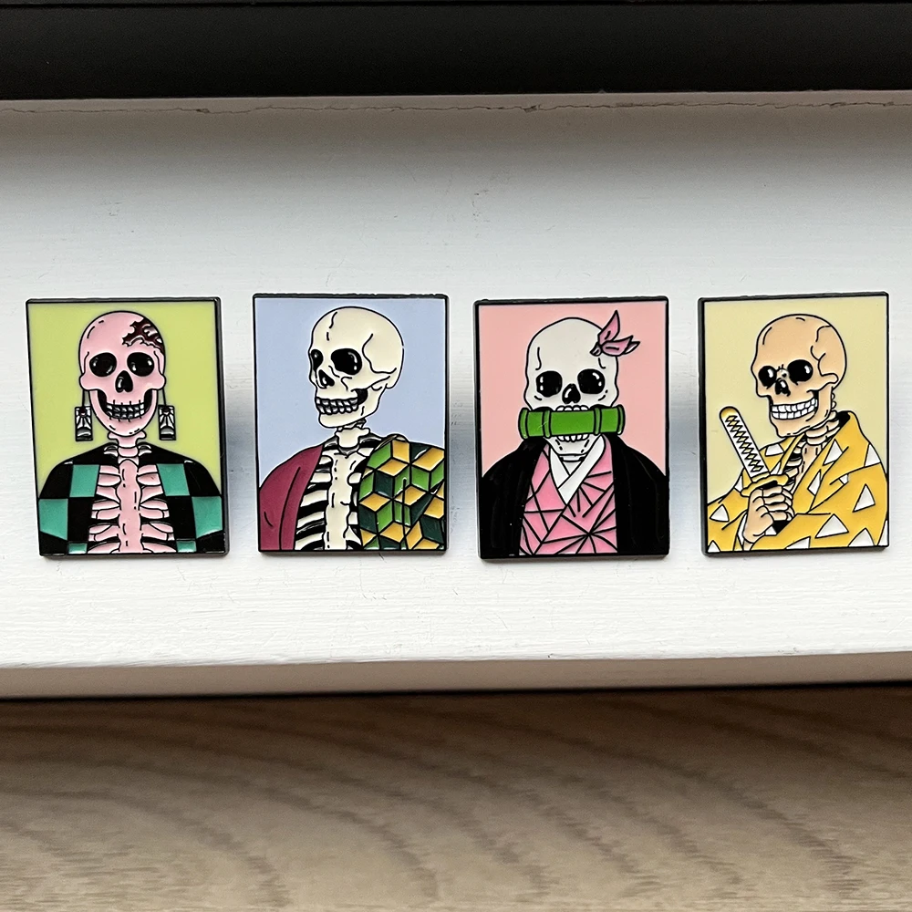 

4 шт., убийца демонов, аниме, серия скелетов, булавки Ename, хип-хоп, Хэллоуин, креативный металлический значок, брошь, сумка, украшения, подарочный набор