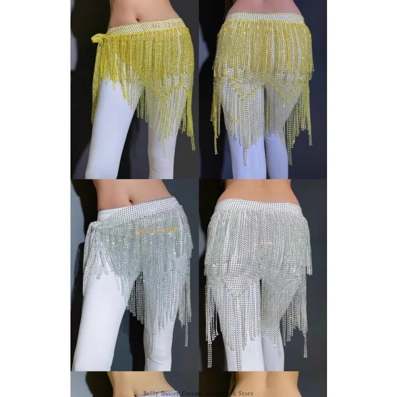 Cinturón de danza del vientre brillante con diamantes personalizado, cadena de cintura, bufanda de cadera con diamantes de malla, disfraz de danza del vientre de la serie Boutique brillante