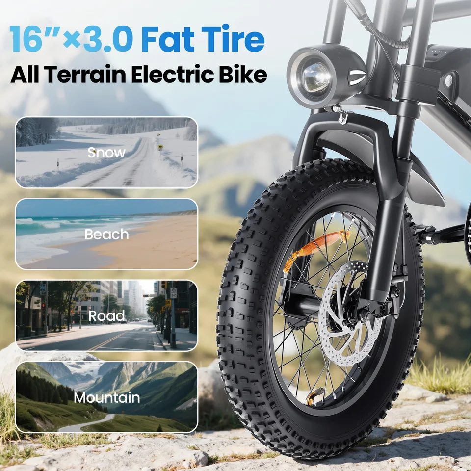 Spacewalk 16" Electric Bike for Teens, Peak 1500W Ebike with 48V 15.6Ah Battery, Up to 65 Miles, Full Suspension Fat Tire E-bike, Electric Motorcycle Style Fit Age 13+，Black image 7