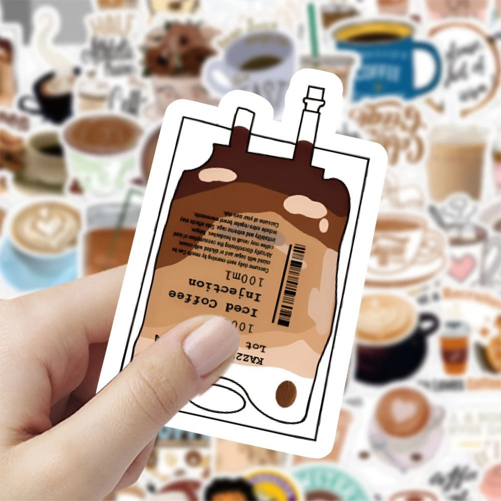 10/30/50/120pcs Cute Cartoon Coffee Graffiti Stickers Decals Laptop Water Bottle Phone Scrapbook Stationery Sticker Kids Toys