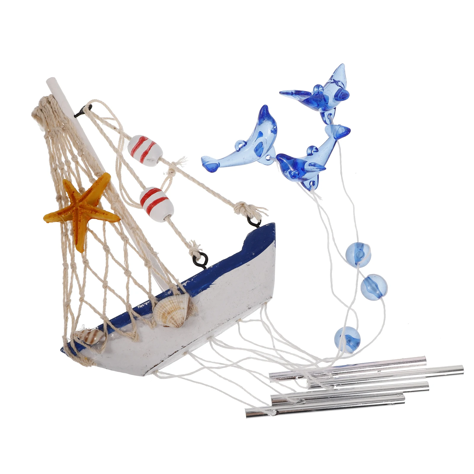 

Dolphin Wind Chime Wooden Resin Stainless Steel Lightweight Durable Hanging Ornament For Window Door Balcony