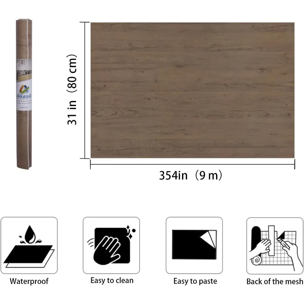 ورق اتصال من الخشب البني ذاتي اللصق للأثاث وأسطح الكونترتوب، 31 × 354 بوصة، ورق جدران خشبي خالٍ من الفقاعات