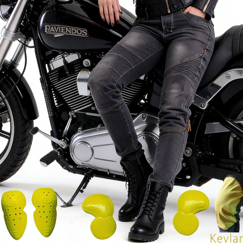 

Женские мотоциклетные джинсы с кевларовой защитой, ветрозащитные, износостойкие, защитные брюки черного цвета для езды по бездорожью 03