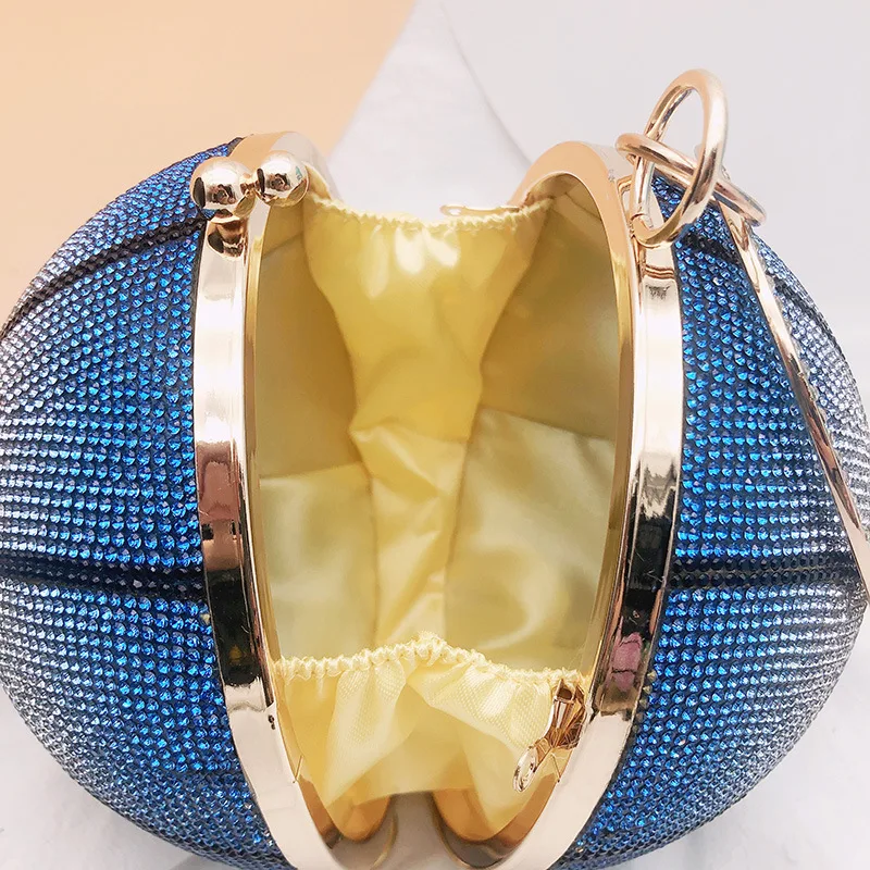 Elegant Diamonds Basketball Women Handbags Luxury Party Evening Bag Round Chains Sling Bag Rhinestones Shoulder Crossbody Bags