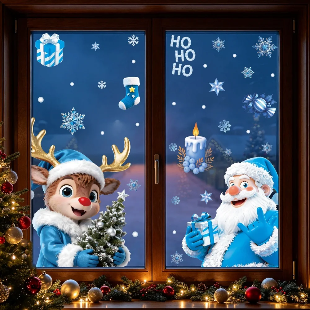 Christmas Decoration Window Stickers Santa Claus Christmas Tree Sticker Xmas Decoration Glass Door Decals Window Clings Stickers