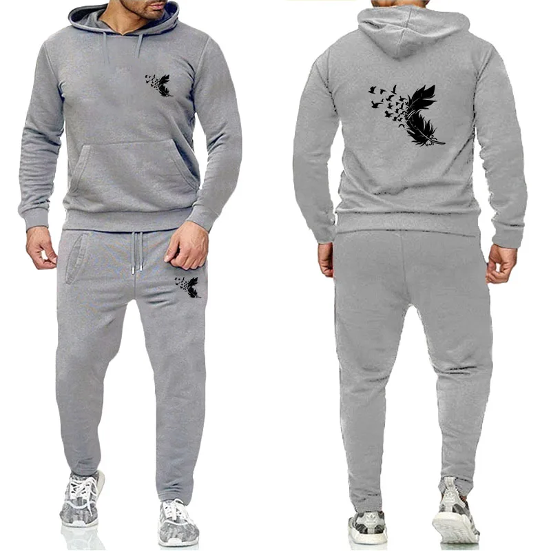 New silk men's set, fashionable autumn and spring sports suit, sports shirt, sports pants, men's clothing two-piece set