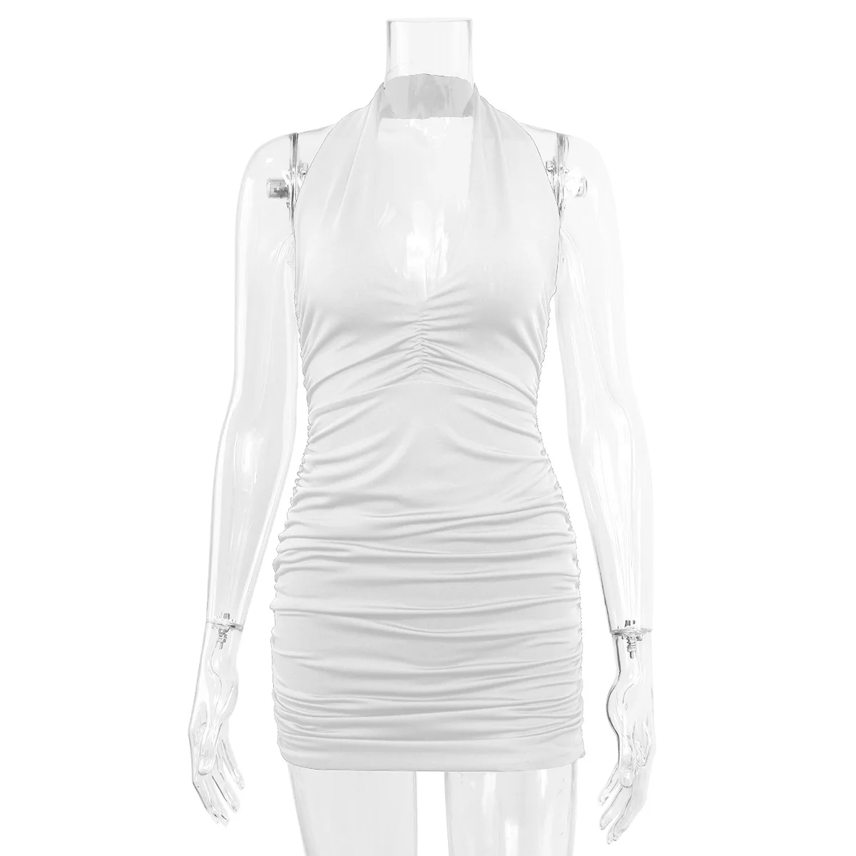 Sexy Deep V Evening Party Sleeveless Backless Dress 2024 Summer Short White Halter Dresses Women Tight Club Mini Dress Clubwear