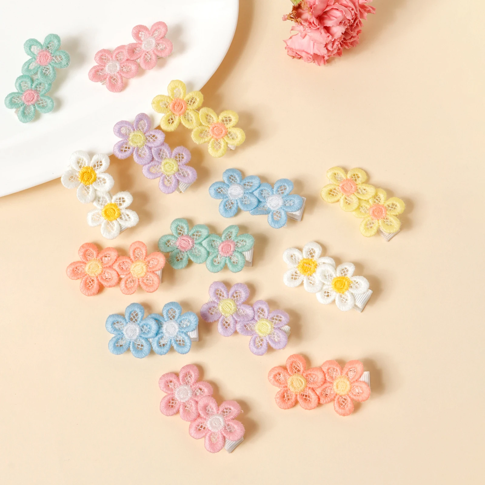 14pcs Embroidery Little Daisy Ponytail Decor Hairpin For Girl Baby Bang Decor Mini Hair Accessory Kid Fresh Hair Clip Barrettes image 4