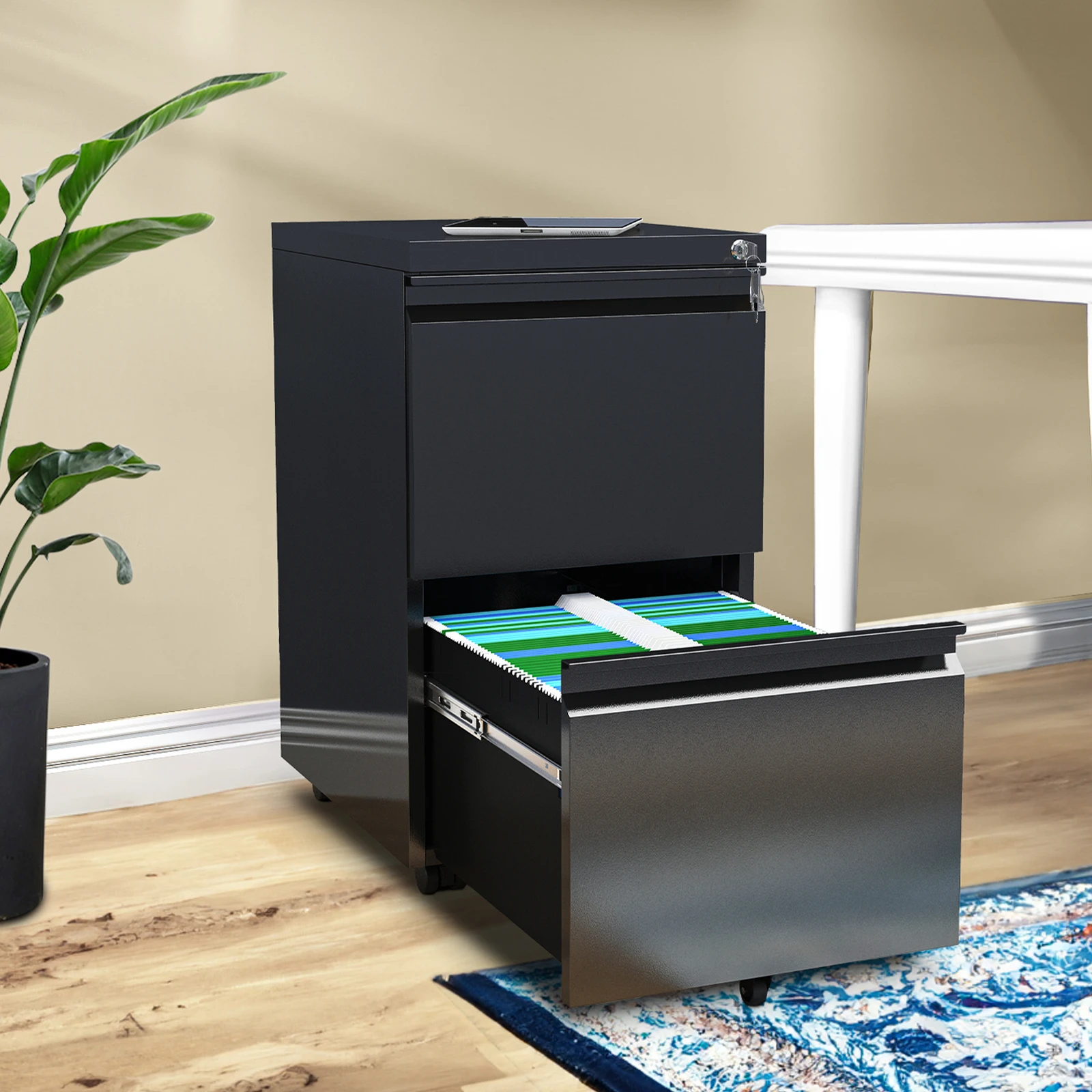 

Vertical File Cabinet 2-Drawer Mobile Metal Filing Cabinet Office Organizer