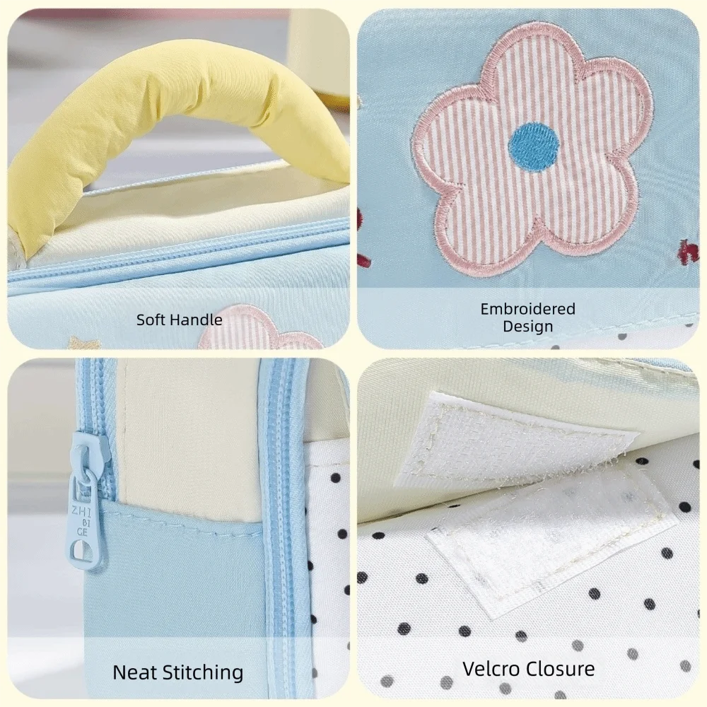 Soft Handle Stationery Bag Multi-Layer Multi Pocket Pen Pouch Zipper Closure Large Capacity Storage Bag Student Use