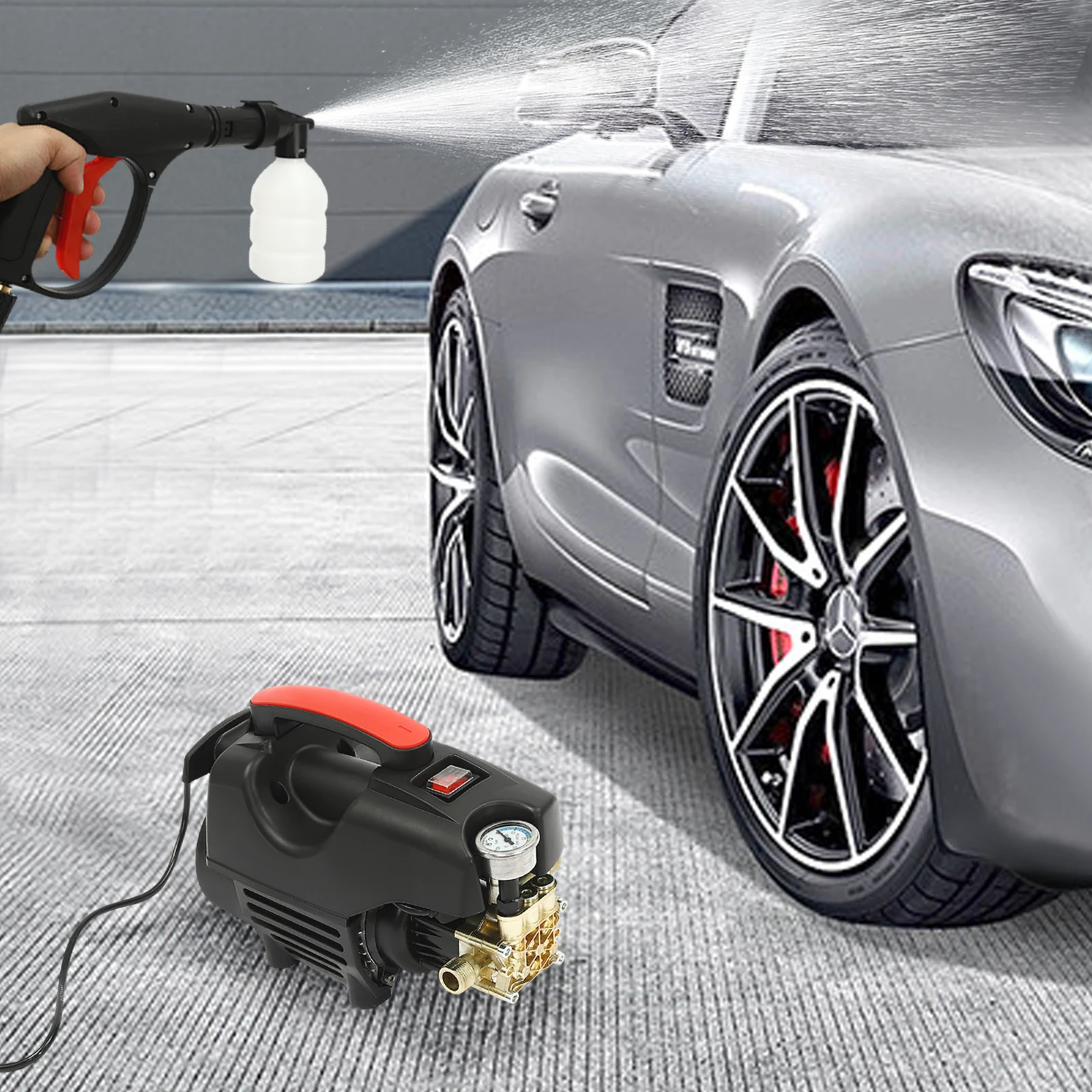 High Pressure Washer (Short Gun + 10m Hose + Copper Inlet/Outlet Fittings) - Portable Car Cleaning Machine for Home Use