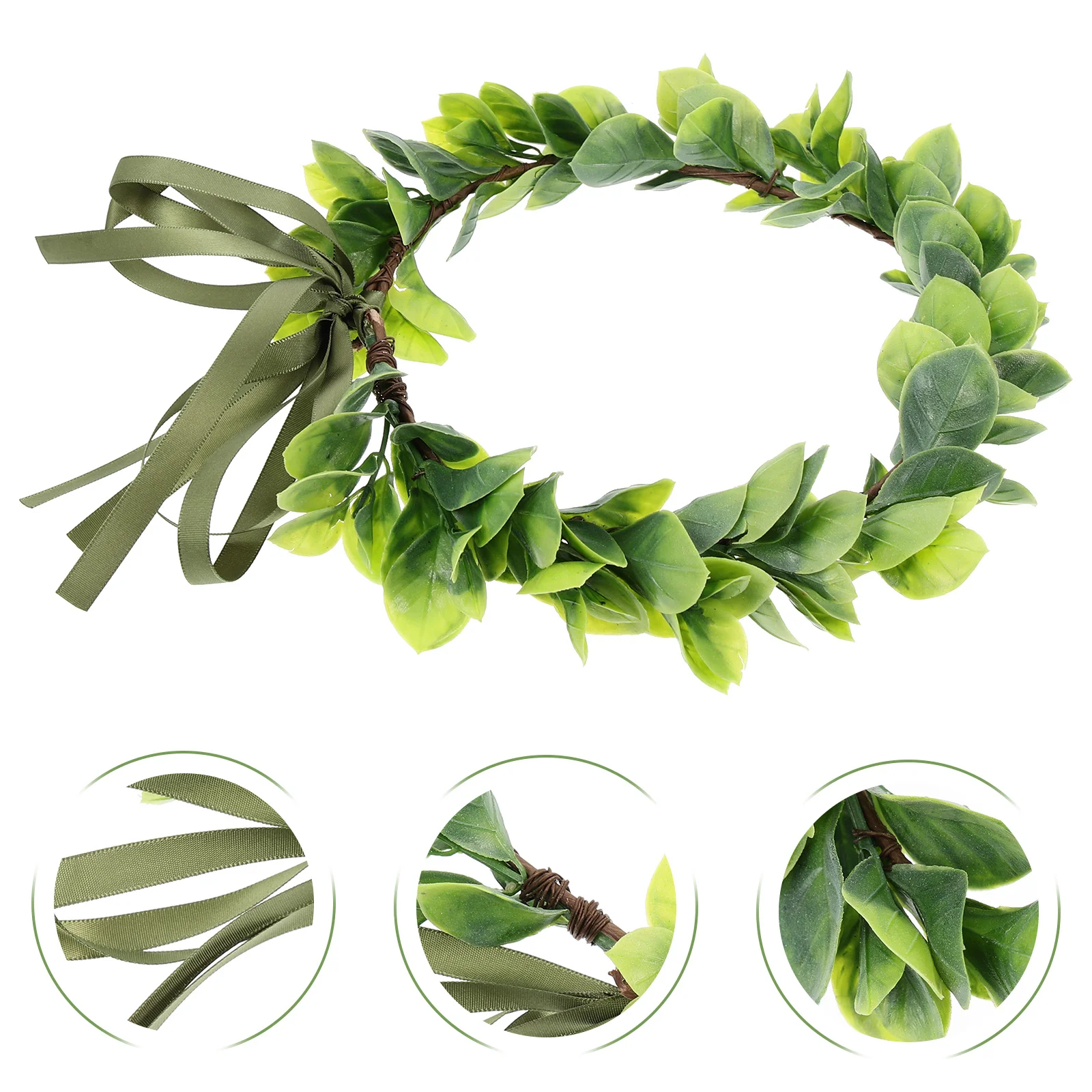 

Faux Green Leaves Bride Garland Wreath Headband Compact Lightweight Wedding Party Photo Prop Seaside Holiday Headdress
