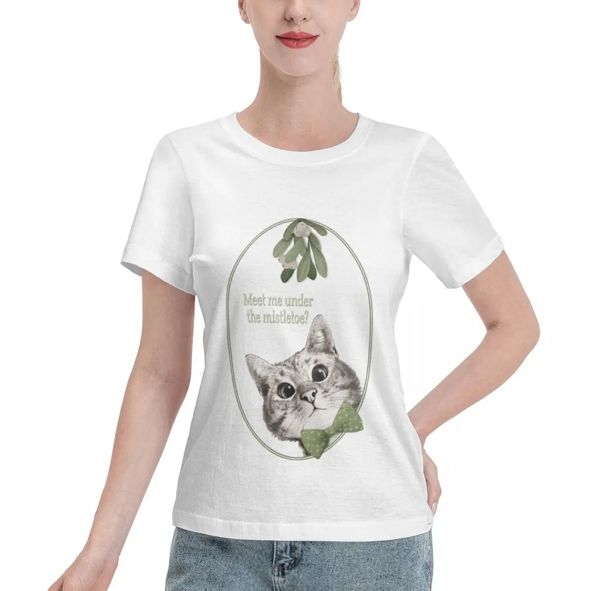 Wardrobe Filler Meet Me Under The Mistletoe Sneaky Cat Camiseta para mujer Look de fin de semana Camiseta 100% algodón