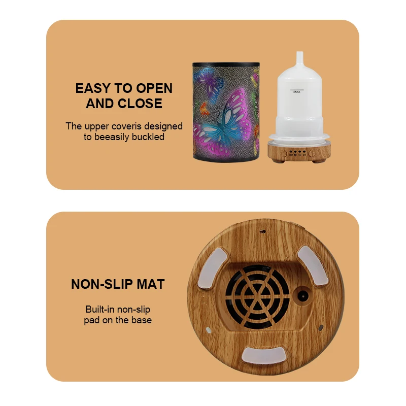 Iron Essential Oils Diffuser 100ML Aromatherapy Diffuser Cool Mist Humidifier with Waterless Auto Off Air Diffusers(Butterfly)