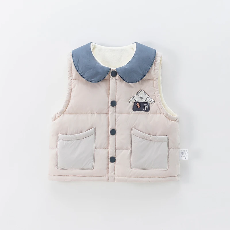 Korean Sle Baby down Vest Thi Warm Fce Lined Autumn Winter New Cartoon Design Baby Vest Child Faion Set Polyester Fiber