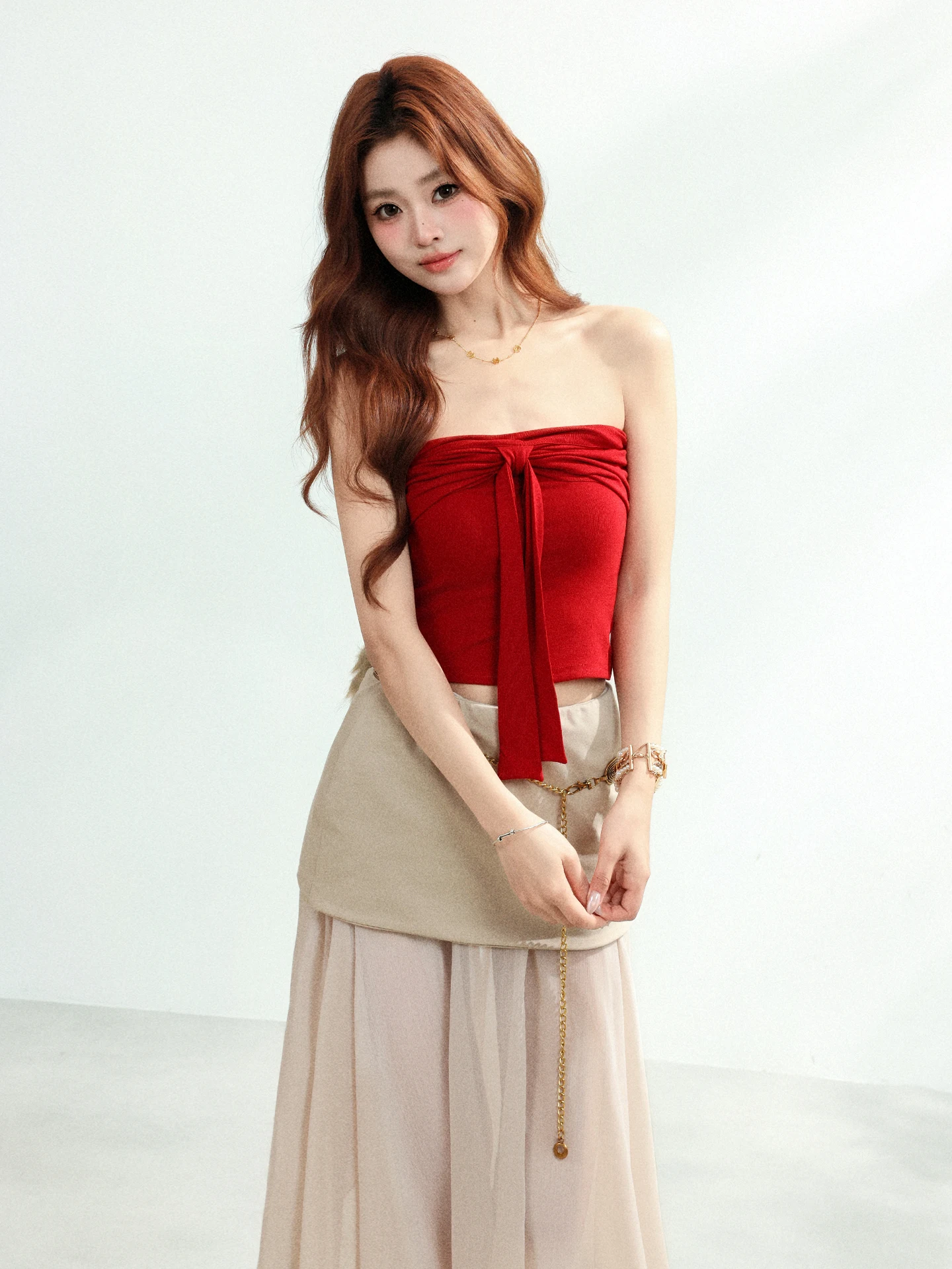 Pure Desire Sexy Girl  Knot Strapless Crop Top Women's Summer Sexy Outdoor Wear Wrap Chest Shirt Short Length Knitted