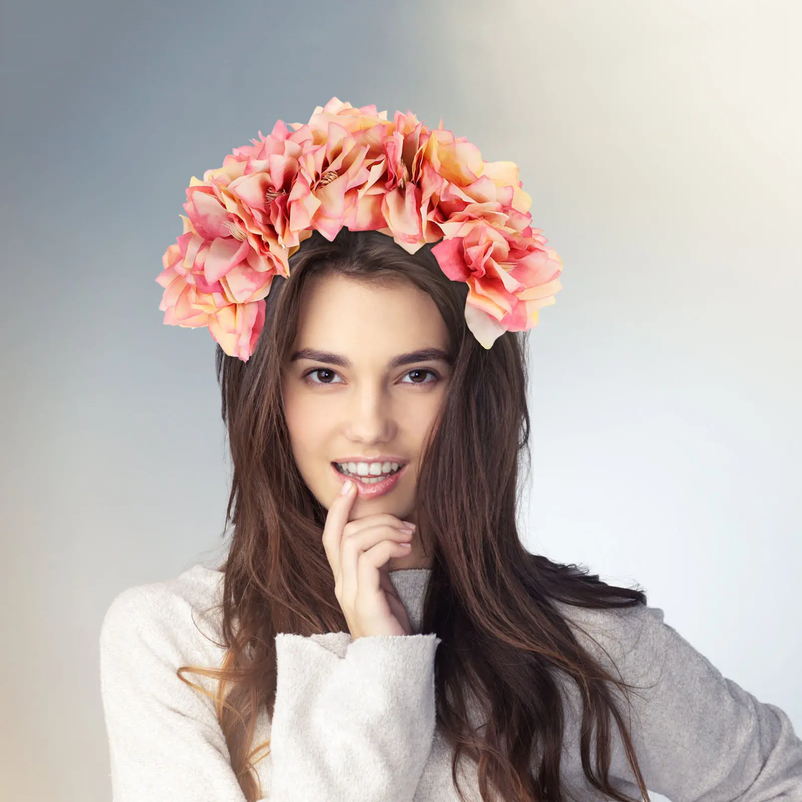 

Simulated Flower Headband Double Row Design Stable Non-Slip Fairy Headpiece Floral Wedding Tea Party Hair Accessory