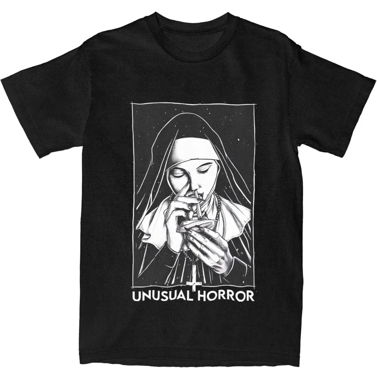 Satanic Nun Tattoos Unholy T Shirt Men\'s Horror Goth Y2K Funny Cotton T Shirts Summer Trendy Cool Tee Shirt DIY Oversize Tops