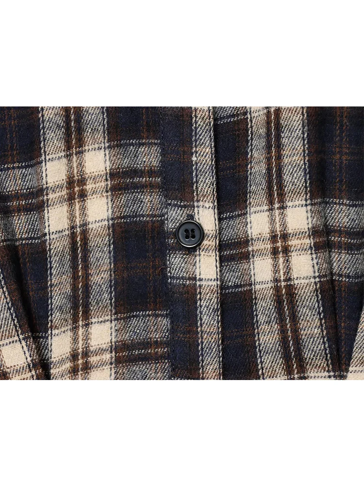 TFMLN レディース シャツ マキシドレス 秋 カジュアル 長袖 ラペル ボタンアップ チェック柄 レトロ スリム ロングドレス ファッション レディース