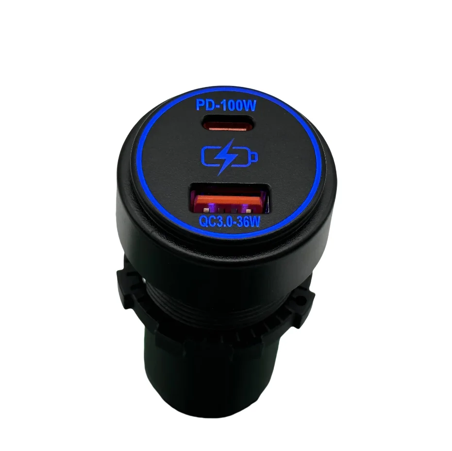 Waterproof Fast Charge Adapter PD100W Type C + Quick QC3.0 Power Outlet For 12V/24V Auto Boats RV Motorcycle