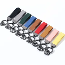 Multiple Colors Luxury Car Keychain Suede Leather Key Chain Pure Color Buckle Car Keyring Accessories Key Lanyard Gift