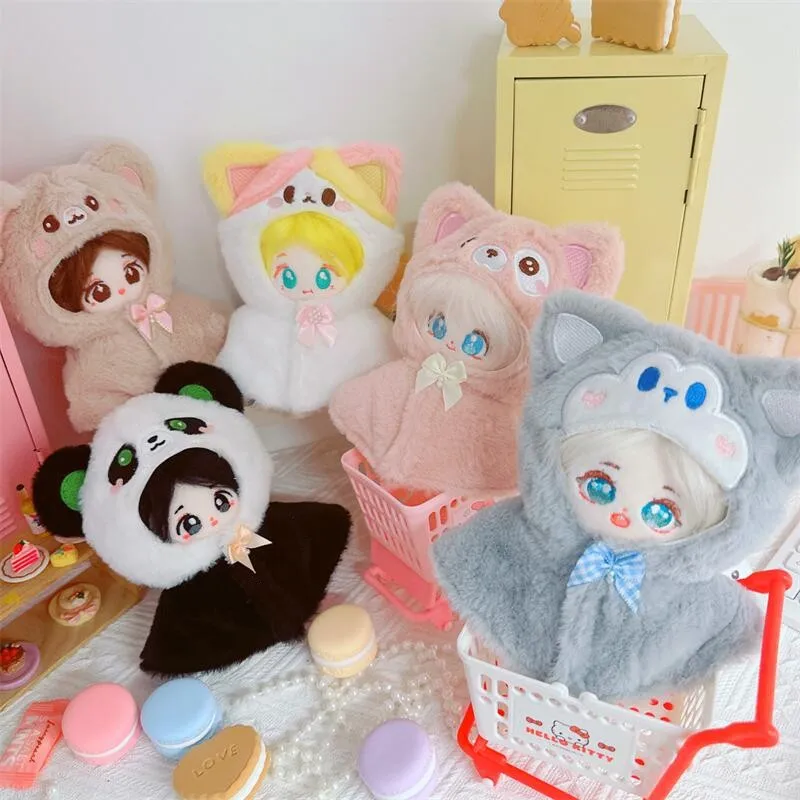 Kawaii Doll Clothes for 10cm Idol Cotton Doll Outfit Accessories Cartoon Fluffy Animals Cat Bear Shawl Coat Dog DIY Clothing Toy