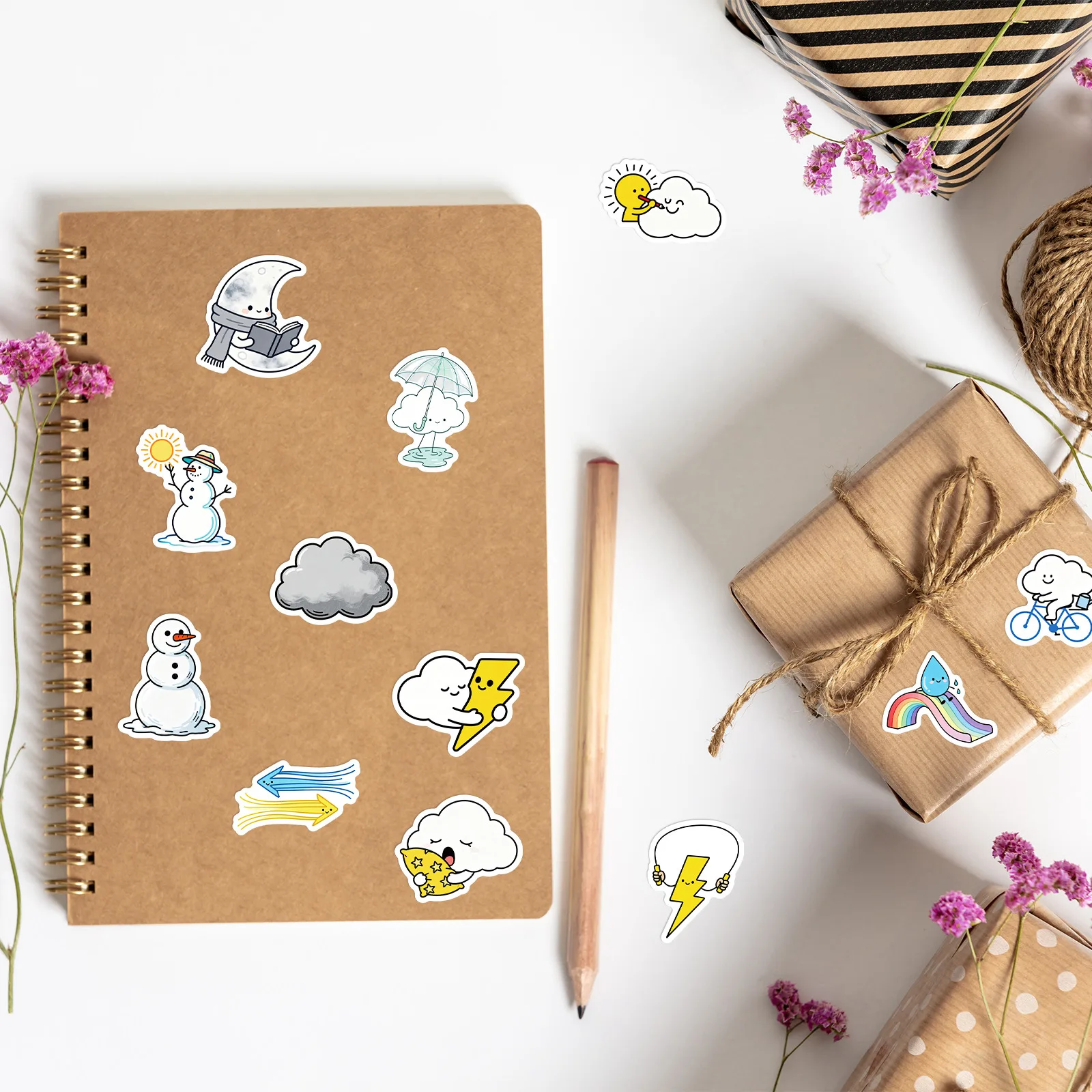 10/56PCS Creativity Cute Weather Stickers Cartoon Sun Clouds Tornado Graffiti Decoration Notebook Mobile Guitar Suitcase Decals