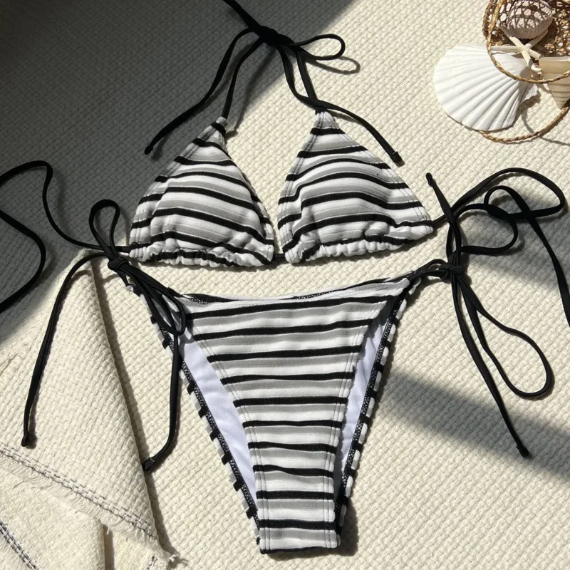 Bikinis sexis a rayas, trajes de baño para mujer, traje de baño Push Up para mujer, ropa de baño para playa, trajes de baño, conjunto de Bikini brasileño, bañista para piscina