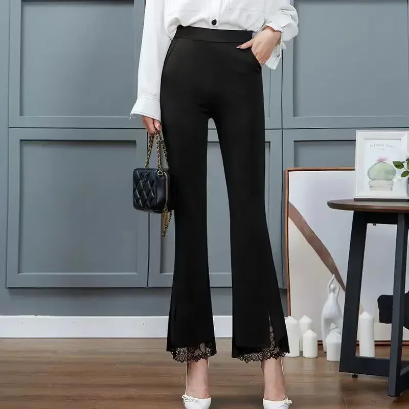 

High Waist Elastic Pants for Women Wide Leg Woman Trousers Casual Clothing Outfits Vintage Autumn Comfortable Stretch All Medium