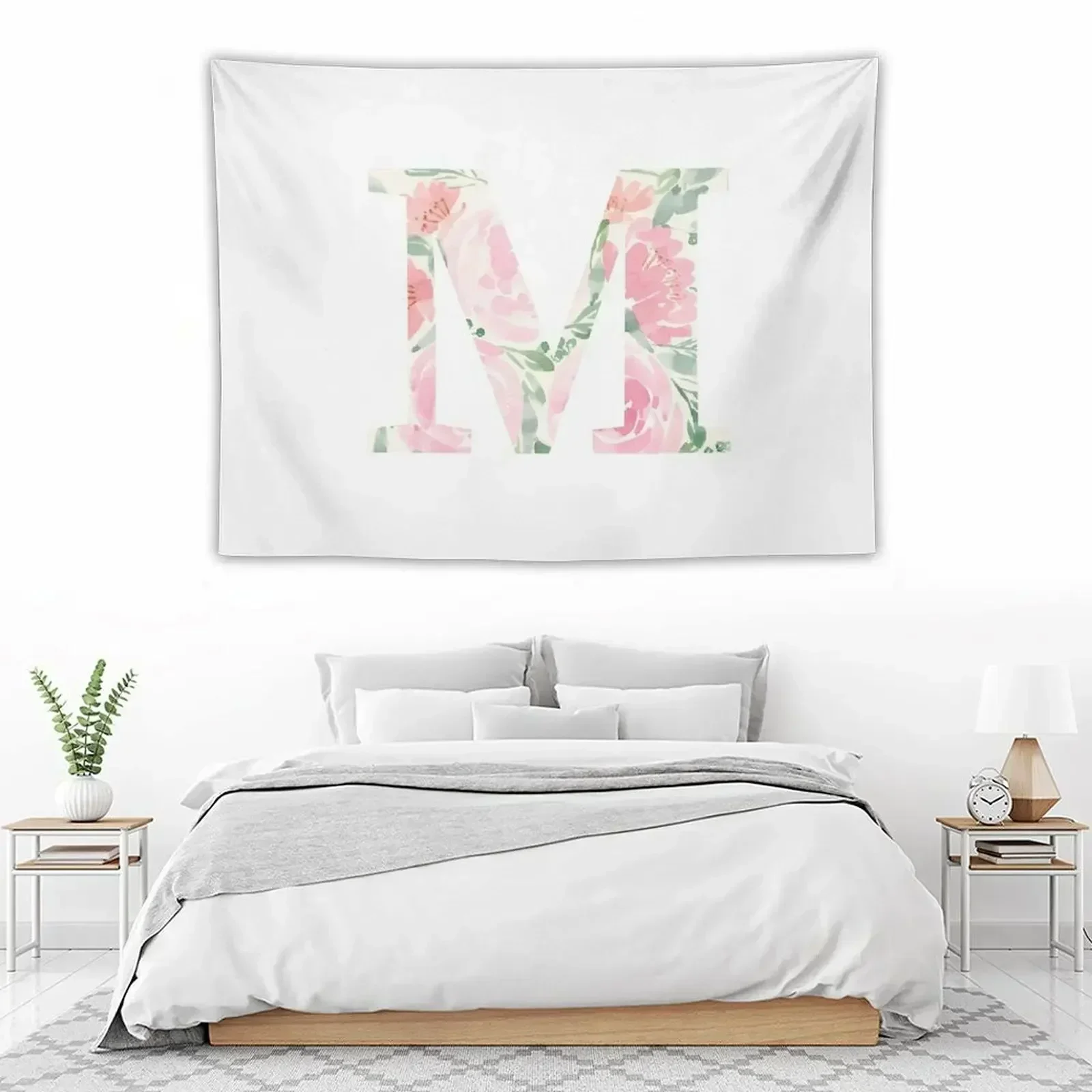 

Watercolor floral letter M Tapestry Home Decorating Wallpaper Decor For Bedroom Tapestry