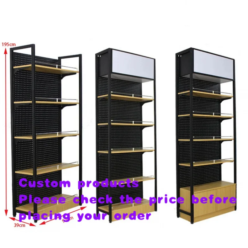 custom.950x390x1950mm Black Display Shelf Grocery Steel and Wood Display Racks