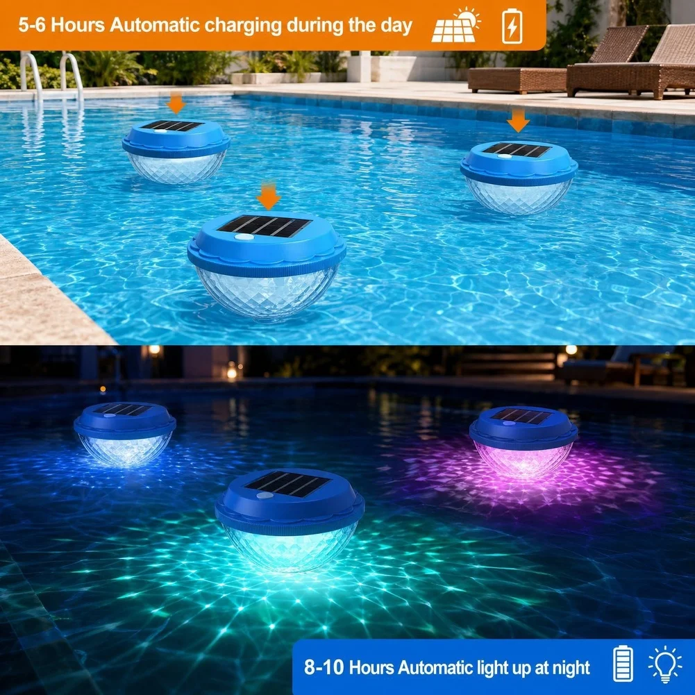 Wireless LED Floating Light Solar Charged IP67 Submersible Pool Lamp Multi-Color Changing For Outdoor Water Feature