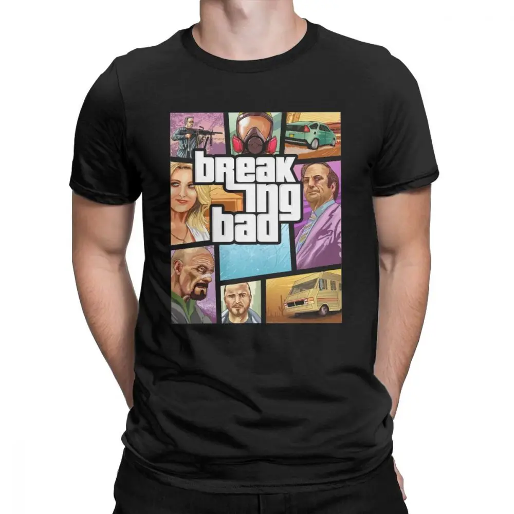 Breaking Theft Auto Breaking Bad Walter White Tshirt Men Funny Cotton Crewneck T Shirt 2023 Wholesale