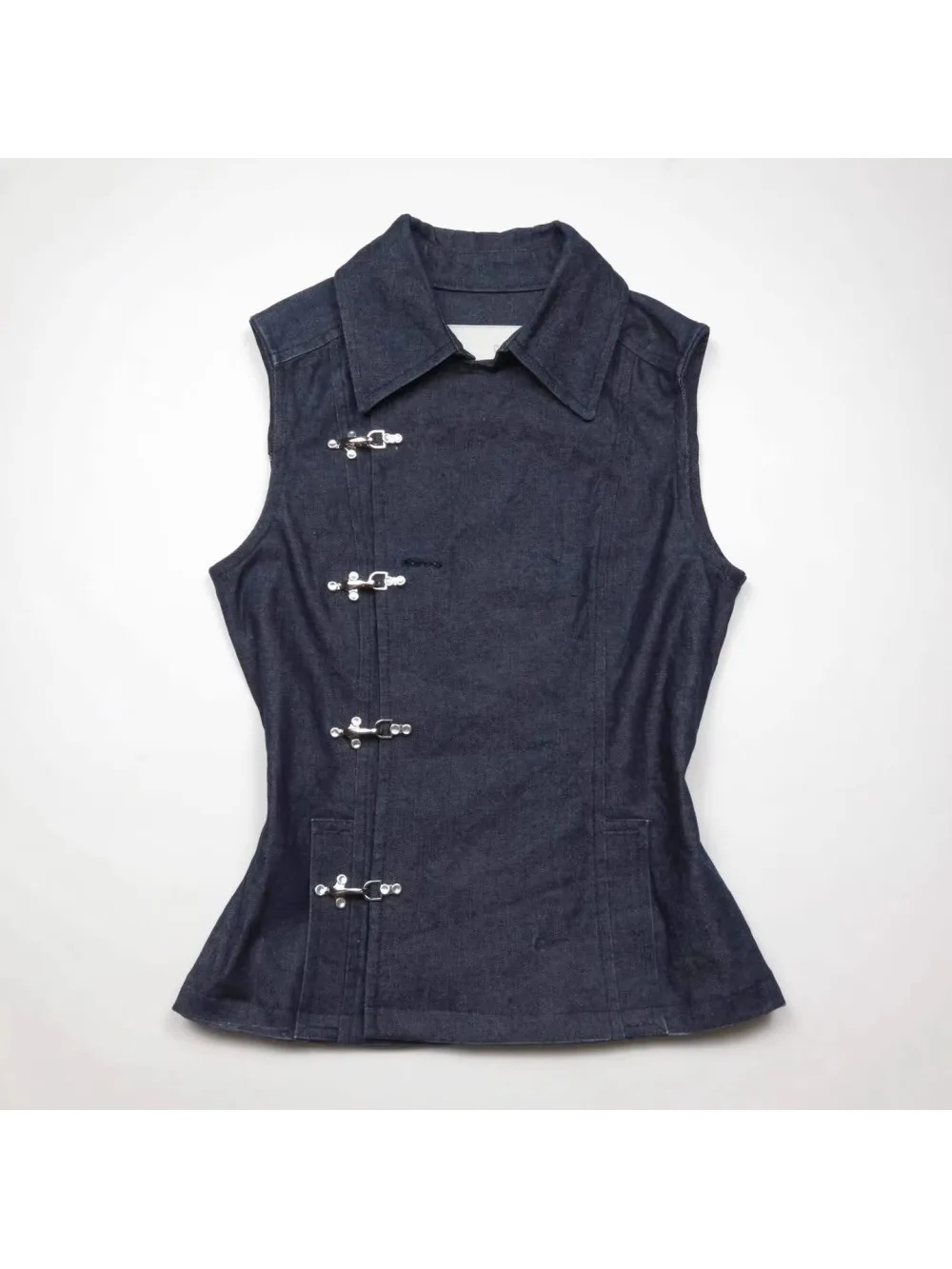 

Women's Solid Color Denim Cardigan Vest, 2026 Spring Summer New Lapel Button Airplane Buckle Trendy Camisole fashion trend