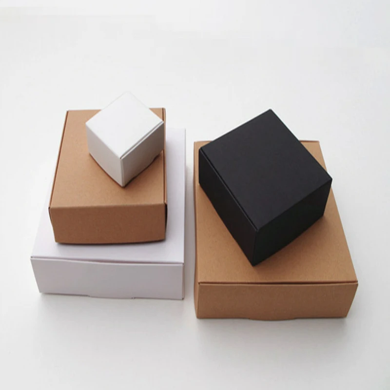 100pcs - Blank Kraft Paper Aircraft Box White Black Gift Boxes for Tea Jewelry Candy DIY Handmade Soap Packing