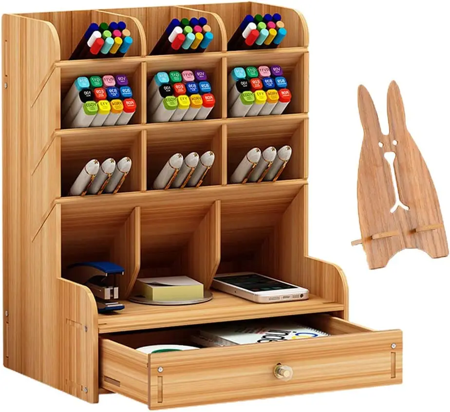 

Wooden Desk Organizer, Multi-Functional DIY Pen Holder, Pen Organizer for desk, Desktop Stationary, Easy Assembly, Home Office A